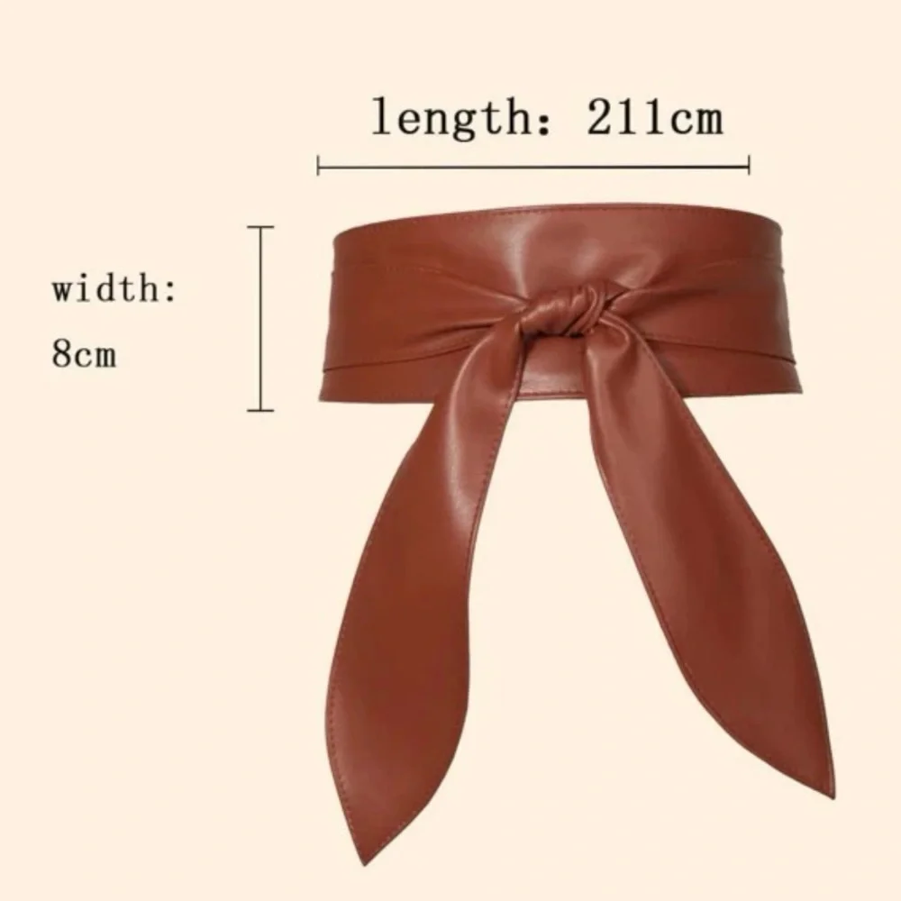 Rust Brown Women Wide Corset Faux Leather Wrap Tie Belt